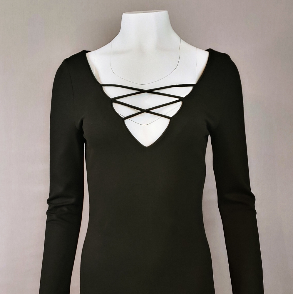 L’AGENCE Dress | L'Agence Midi Dress Black Bodycon Dress Long Sleeve Size Small